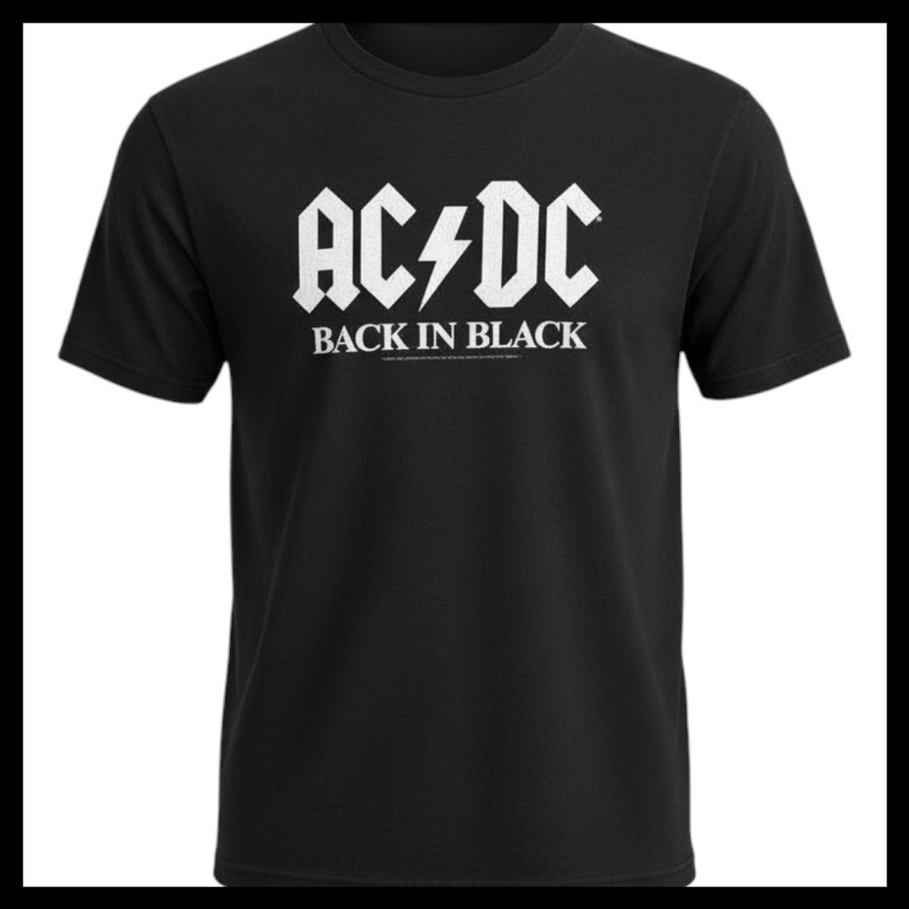 AC/DC Back In Black Graphic T-Shirt Mens 2XL Black Cotton Band Tee Short Sleeve